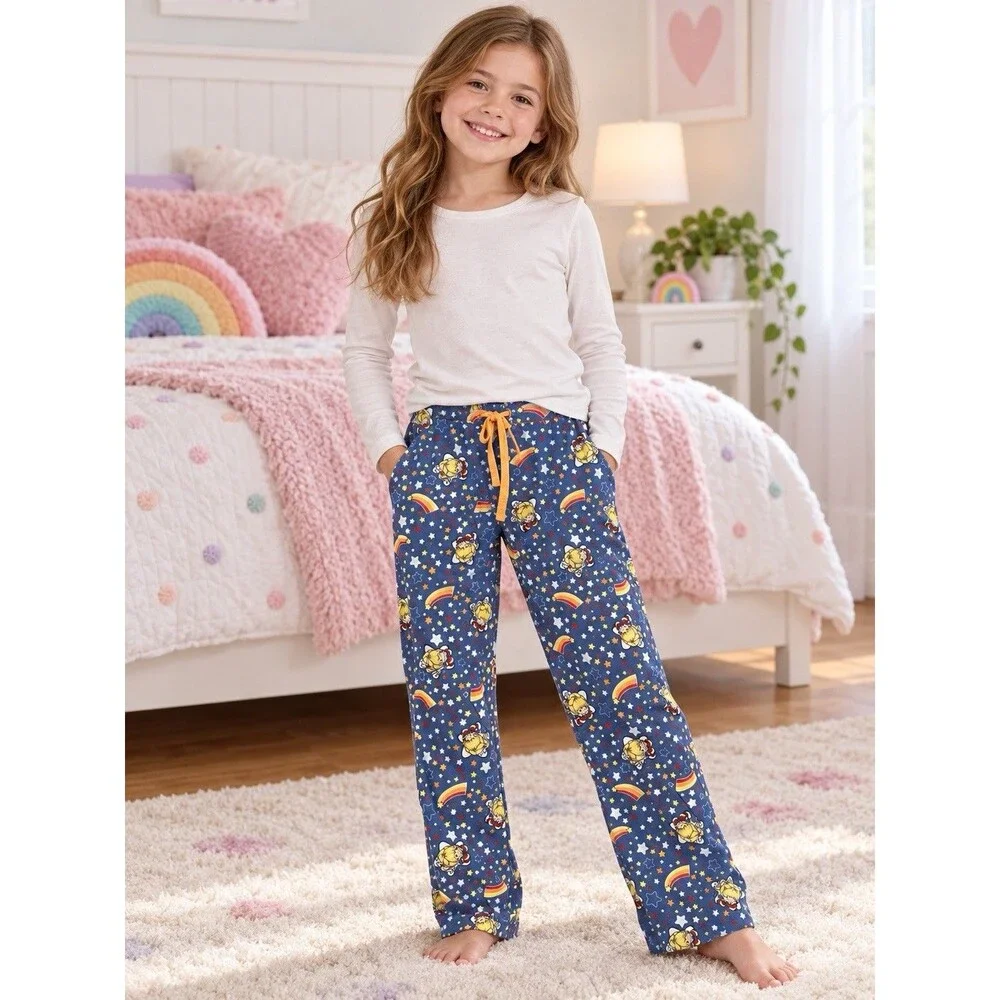 Rainbow Brite Girls Pajama Pants Blue Stars Rainbows 100% Cotton Medium AOP